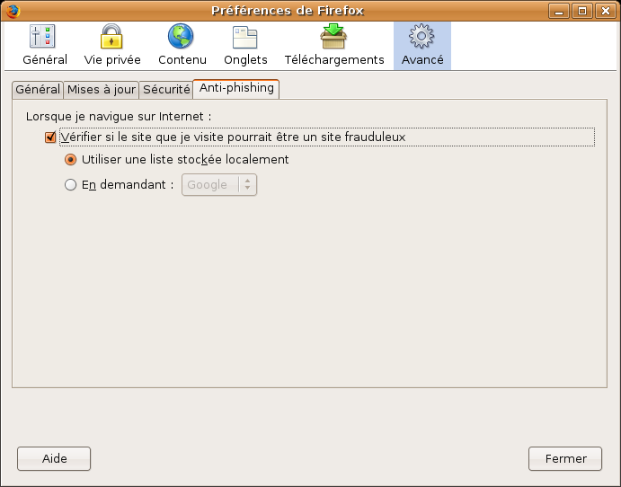 l'anti phishing de Firefox
