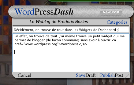 Wordpress dans le DashBoard